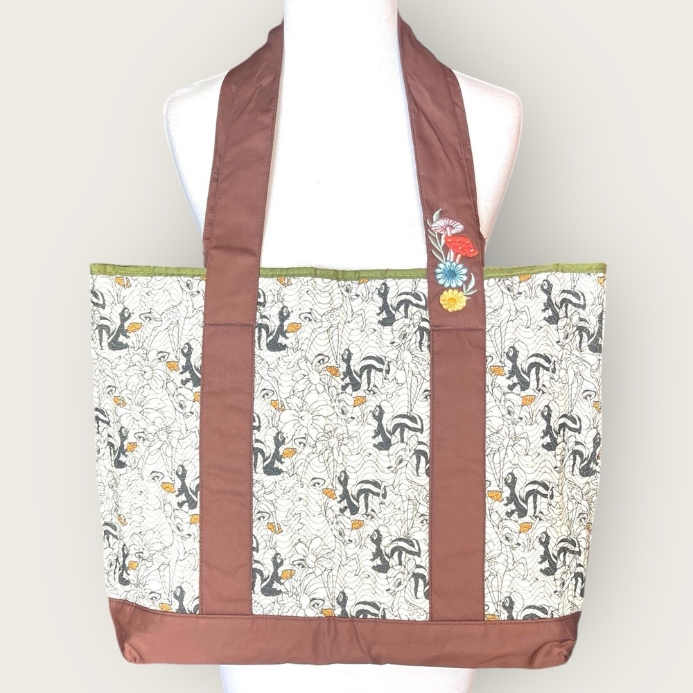 Bambi Disney Parks Quilted Tote Bag Thumper Flower Mushroom New Tags 18" Boho - Picture 3 of 12